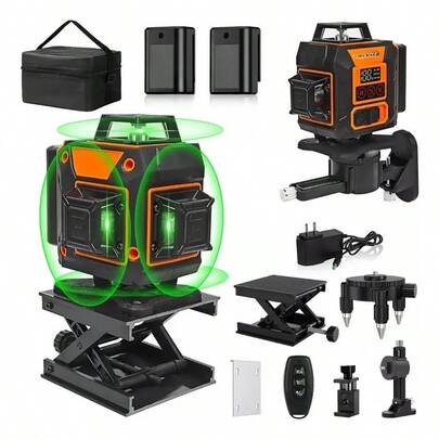 Nivel Láser Susassy 16 Líneas 4*360° Verde Autonivelante con 2 Baterías, Control Remoto y Pantalla Indicadora