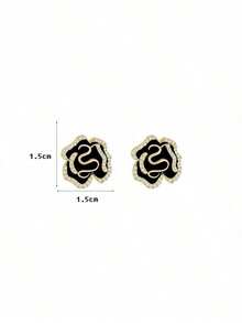 1pair Luxury Floral Earrings With Rhinestones, Unique Design - vàng đen - Xem 5