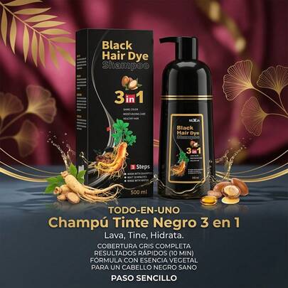 Tinte para cabello negro 3 en 1 con aceite marroquí 500ml, unisex, cubre las canas, semipermanente.