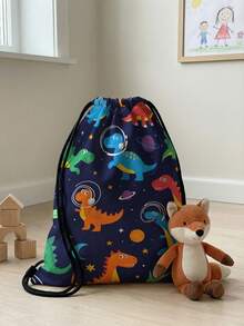 1pc Drawstring Closure Backpack, Multi-Scenario, Super Capacity, Ultra-Lightweight, Dinosaur Printed Drawstring Bag, Suitable For Sports, Fitness, Travel, Swimming, Beach, Unisex - Multicolor - View 3