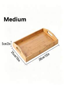 1pc Multipurpose Bamboo Wood Tray, Natural Nan Bamboo Material, Japanese Minimalist Rustic Style, Suitable For Home Breakfast, Afternoon Tea, Camping Picnic, Christmas/New Year Holiday Meals Serving, No Print Original Wood Shape, Dual Hollow Handles + Rounded Corners Design, Non-Slip Heat-Resistant Easy-To-Clean Household Storage Tray - Wood Color - View 2