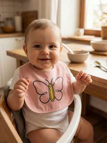 2pcs/Set Cute Baby Waterproof Soft Feeding Bibs Set, Butterfly & Bird Pattern, Adjustable Snap Closure - Butterfly & Bird - View 4
