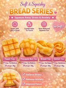 Hand-Torn Bread Butter Toast Squishy Toy, Soft & Moist Stress Relief Slow Rebound Squeeze Venting Sticky Set - Multicolor - View 2