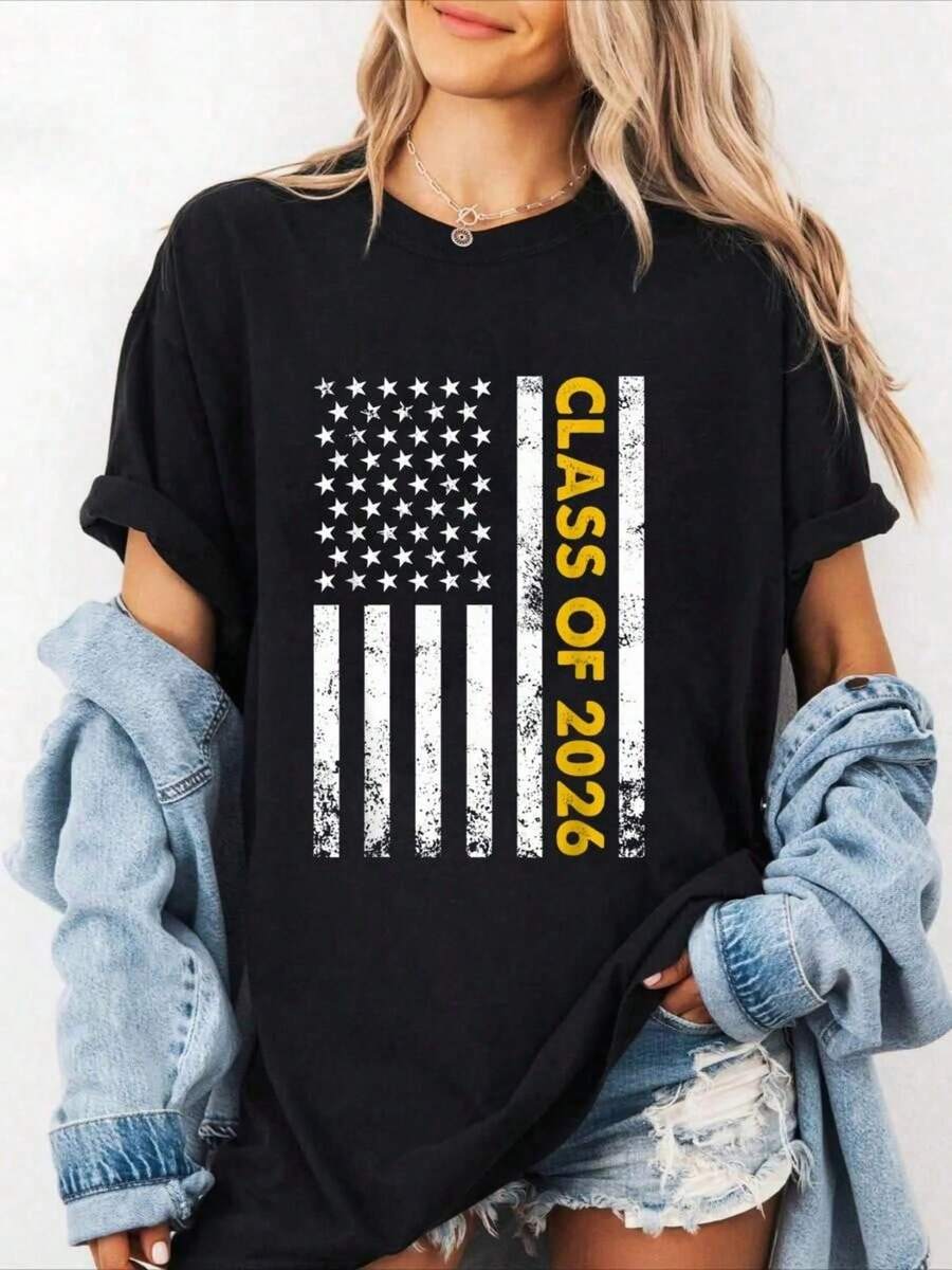 1PCS[OEM]100% Cotton Class Of 2026 Vintage USA Senior Graduation Gifts T-Shirt Graphic Shirt Women - White - View 1