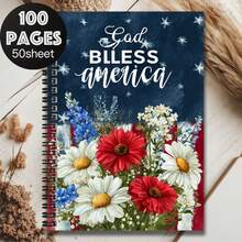 100-Page Patriotic Floral Pattern Spiral Notebook With "God Bless America" Text, High-Capacity For Work, Study, And Daily Planning, Suitable As Graduation Or Birthday Gift, Great For Journaling And Notes - T - View 6