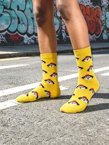 1 Pair Unisex Cartoon Patterned Mid-Calf Socks, Couple Casual Socks, Suitable For All Seasons, Regular Thickness, Happy Socks - Multicolor - View 2