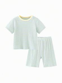 mini bala Baby Home Pajama Set, Soft Modal Breathable Summer Outfit 2026 - Blue and Yellow - View 1