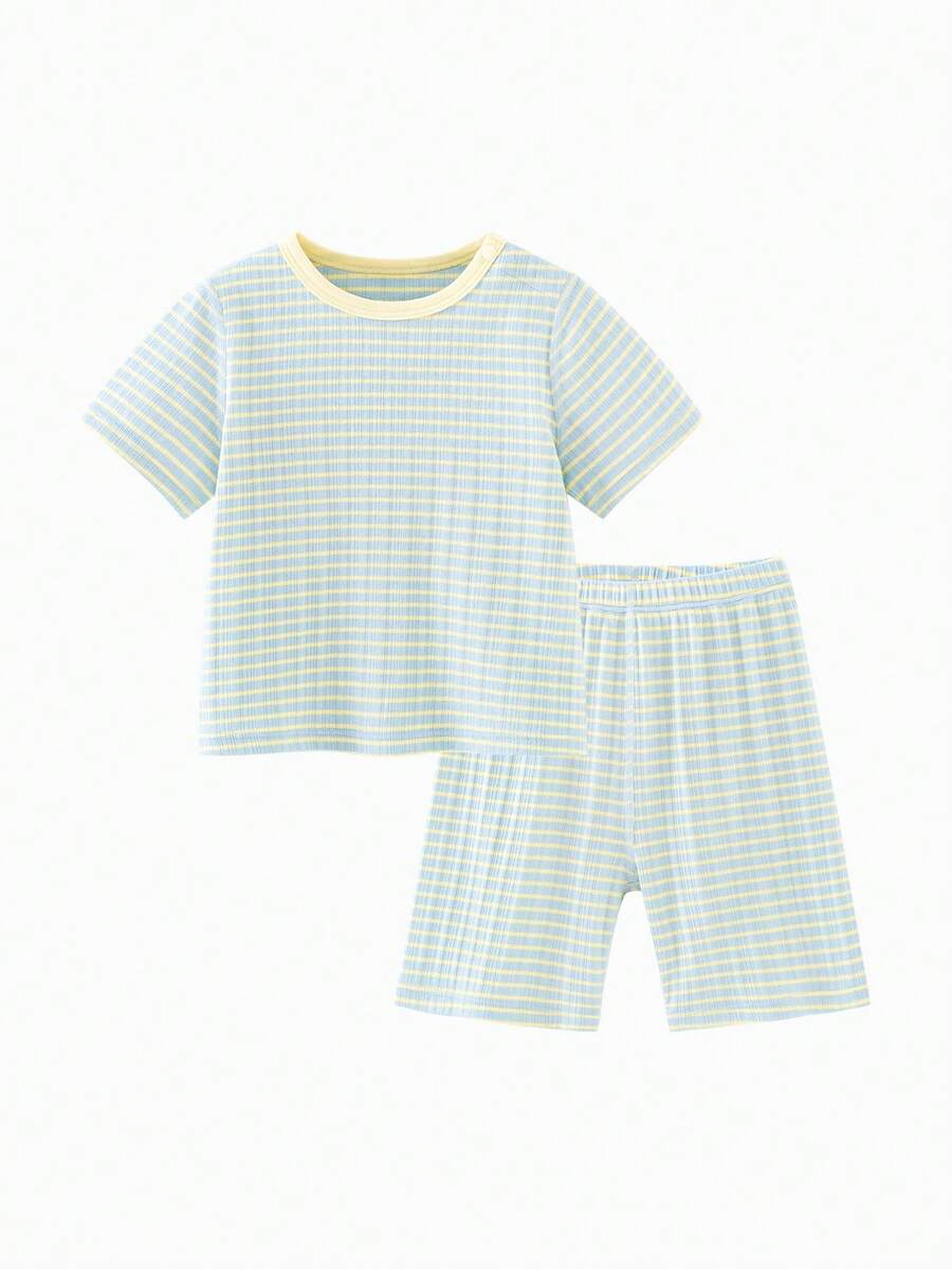 mini bala Baby Home Pajama Set, Soft Modal Breathable Summer Outfit 2026 - Blue and Yellow - View 1