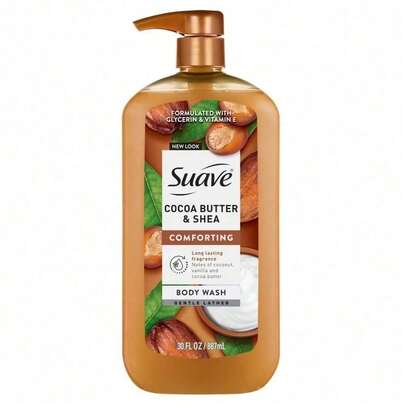 Gel de ducha hidratante con manteca de cacao + manteca de karité, con glicerina y vitamina E, 30 FL OZ con bomba