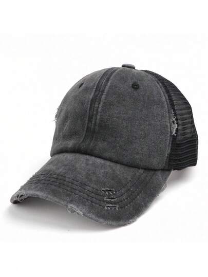 1pc Vintage Distressed High Ponytail Baseball Cap For Women, Classic Adjustable Hat Suitable For Casual, Holiday, Party, Shopping And Other Occasions, Unisex Adjustable Sunshade Hat, Breathable Multifunctional Cap For Daily Wear, Fashion Versatile