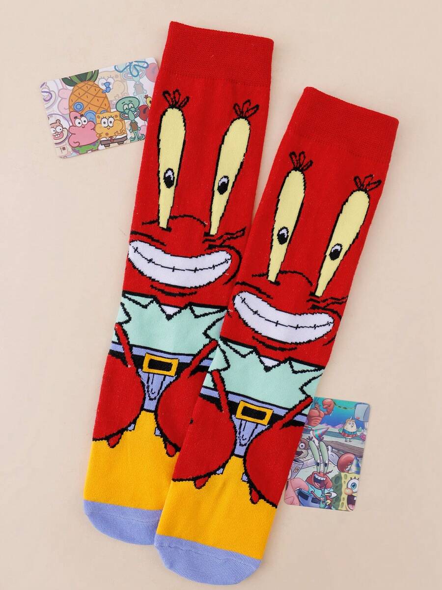 SpongeBob SquarePants 方裤1双装，中性创意个性可爱多色提花方裤系列螃蟹老板袜子，字母图案船袜，适合运动和所有季节，舒适透气耐穿，色彩丰富，适合日常穿着，优质面料，不吸汗 - 彩色 - 查看 1