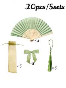 4/8/16/20pcs Set Green Wedding Favor Hand Fan Set, Ladies Folding Fan With Green Bow Tassel, Gift Bag, DIY Decor Gift For Women, Wedding Party Decoration. Suitable For Bridal Shower Favors, Return Gifts, Wedding Ceremony Gifts - Multicolor - View 10