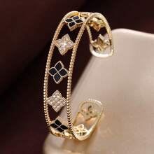 1pc Minimalist Geometric Floral Open Cuff Bracelet Inlaid With Artificial Zirconia For Women - Multicolor - View 13