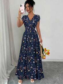 Women's Ditsy Floral Sleeveless Waisted Maxi Dress - Nhiều màu 2 - Xem 6