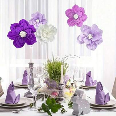 5pcs Purple & Pink Paper Flowers, Wall Decor, Wedding, Birthday, Bridal Shower, Lavender Background Centerpiece, Ladies Party Decoration
