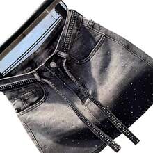 Retro Gradient Denim Half-Length Skirt For Women In Summer, High Waist, Slimming And -Shaped, A-Line Short Skirt, - 灰色 - 查看 1