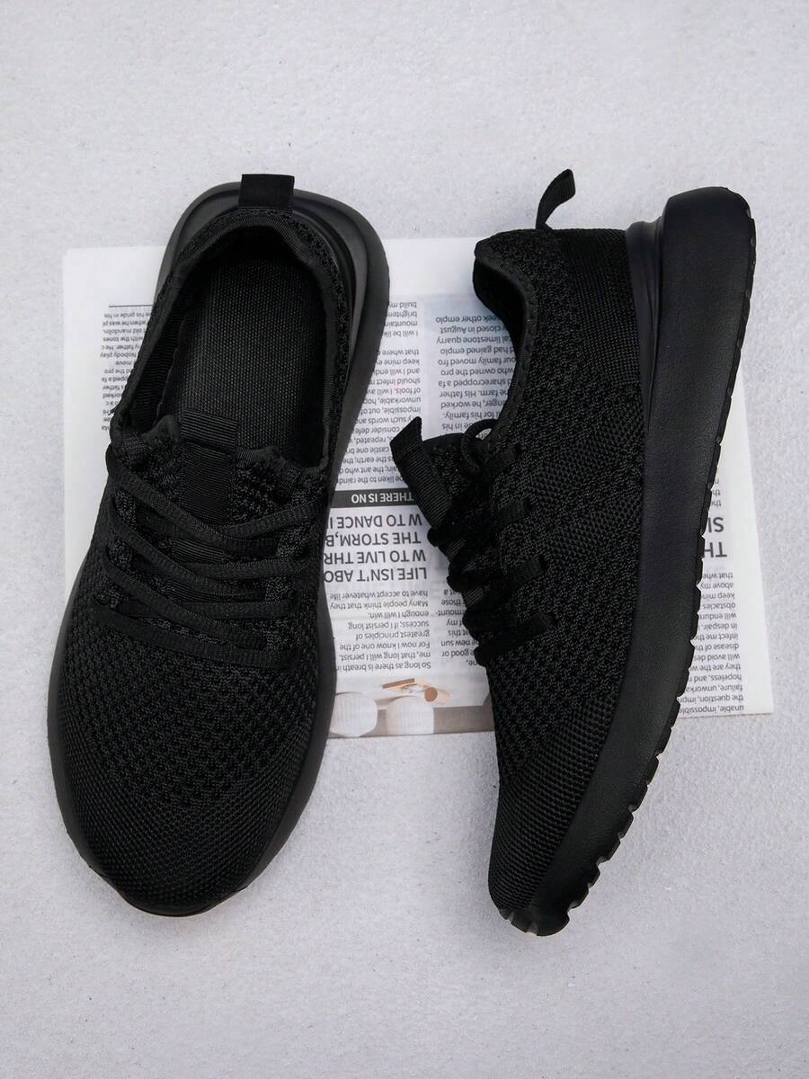 Men's Breathable Lightweight Running Sports Shoes, Solid Color Soft Sole Casual Shoes For Fitness, Travel, All Seasons - Black - View 1