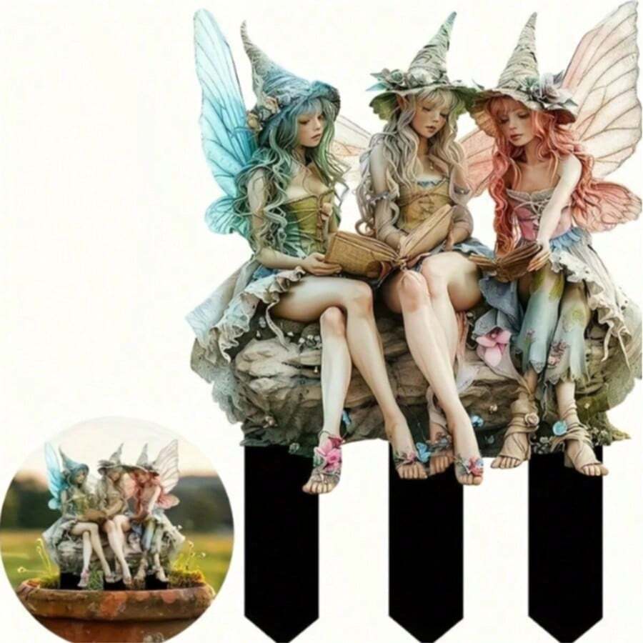 1个波西米亚风格仙女花园插牌装饰,迷人的绿色翅膀仙女花园标志,夏季户外标记,桌面和盆栽植物装饰,适合母亲节、生日、户外庭院和草坪装饰,无需电池,花园装饰品 - A - 查看 1