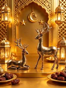 2pcs Vintage Bronze Deer Statue, Exquisite Antler Design, Desktop Decor, Suitable For Living Room, Bedroom, Holiday Home Decoration, Artificial Animal Crafts, Home Decor, Ideal For New Year, Ramadan And New Year Gifts - Multicolor - View 6