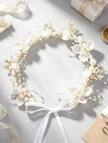 1 pieza Diadema estilo coreano delicada, accesorio para el cabello tipo de bosque para bodas y uso diario - Blanco - Ver 2