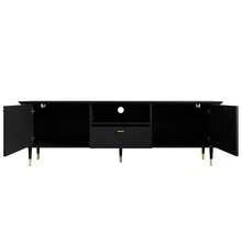 TV Unit With Open Compartments And Drawers, Textured Lacquered Surface, Soft-Close Hinges. - Black - View 8