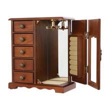 HOHOBLA LOYALHEARTDY-BTG Wooden Jewelry Box, Jewelry Organizer With 5 Drawers Built-In Necklace Carousel And Mirror For Necklaces, Earring, Rings (Dark Wood Color) - Dark Wood Color - View 8