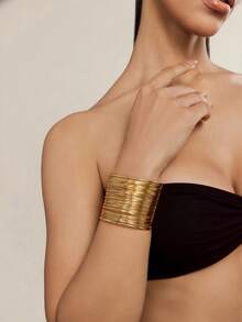 Altistry 1pc Women's Adjustable Open Cuff Bracelet, Gold Color Wrap-Around Bangle - Gold - View 3