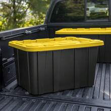 Industrial Storage Tote, 27 Gallon Durable Clear Plastic Storage Bin With Snap-Fit Lid, Yellow, 4 Pack - Đen/Vàng - Xem 5