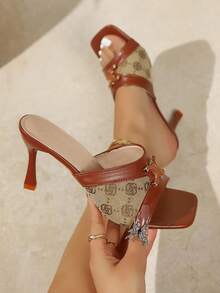 Giày sandal cao gót mũi nhọn thoải mái, phong cách retro, thời trang nữ mùa hè 2026. - màu nâu - Xem 2