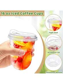 20Pack 16 Oz Iced Coffee Cups With Lids,Clear Plastic Cups With Strawless Sip Lids,Round Bottom To Go Cup For Iced Coffee Juice Smoothie Cold Beverage - View 5