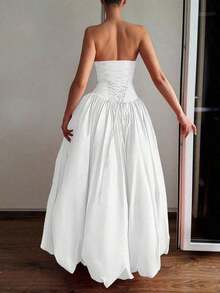 [Spring/Summer Style] Best-Selling New Arrivals 2026 Summer White Strapless Maxi Dress For Women, High Slit Flowy A-Line Elegant Wedding Guest Dress, Backless Ruched Vacation Beach Party Date Night Formal Dress - trắng - Xem 7