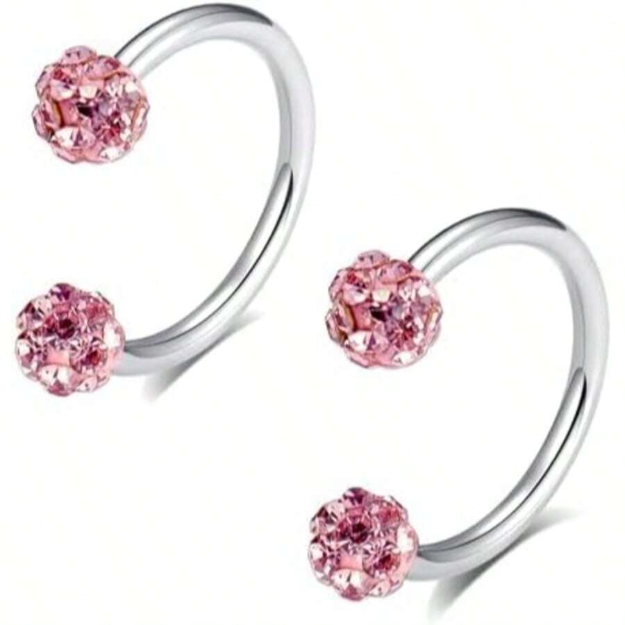 Aretes de aro para nariz/labio/cartílago con cristal en forma de herradura, 6MM/8MM/10MM - Dos rosas - Ver 1