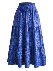 Chân váy chữ A họa tiết hoa cho nữ, thích hợp cho kỳ nghỉ hè, đi biển, kiểu dáng xòe. - Màu xanh lam - Xem 8