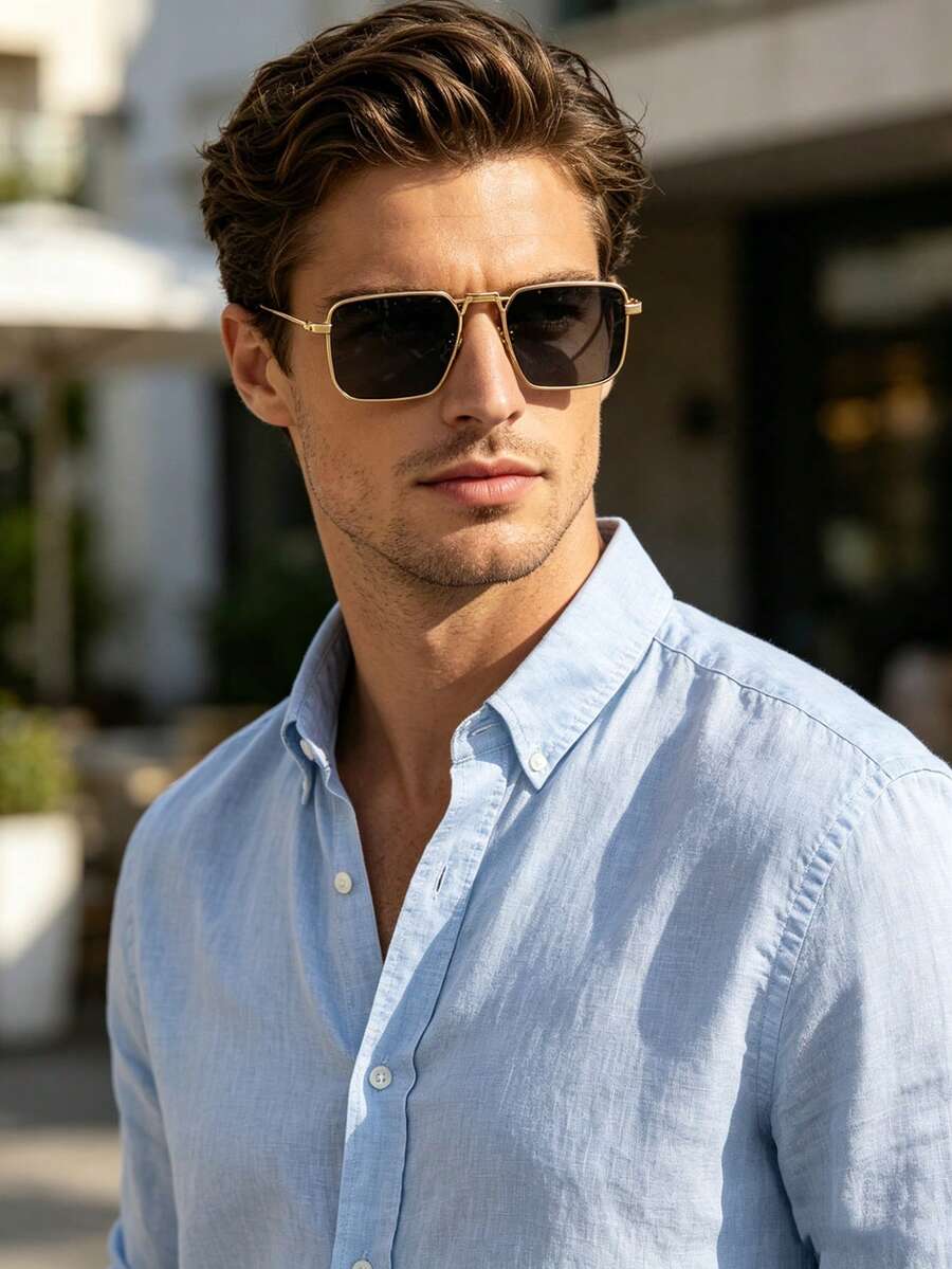 1 pieza Gafas cuadradas de metal clásicas y casuales de estilo retro para hombres - multicolor - Ver 1