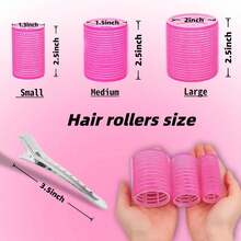 女士3种尺寸卷发器，18个卷发器，适用于长发、中发、短发，大号、中号、小号自粘式卷发器，含16个卷发器、1个发夹、1个化妆包和1个爪夹 - 彩色 - 查看 8