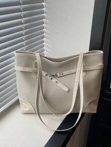 Large Capacity Handbag For Women, New Fashionable Versatile Commuter Shoulder Tote Bag - White - View 12