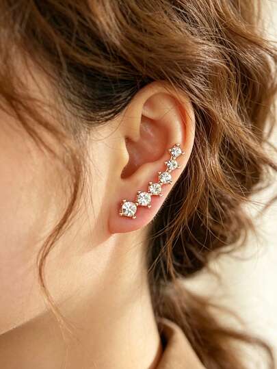 2 ชิ้น ต่างหูหนีบเพชรเทียมสีทองเรียบง่าย ต่างหูสตั๊ดสำหรับผู้หญิง