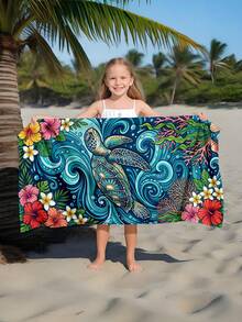 1pc Sea Turtle & Wave Pattern Kids Beach Towel, Super Soft Microfiber Extra Large Beach Blanket, Super Absorbent Bath Towel, Suitable For Travel, Swimming Pool, Diving, Surfing, Yoga, Camping, Available In Multiple Sizes, Beach Accessories - Multicolor - View 8