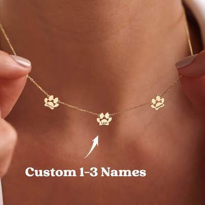 Custom Paw Print 1-4 Names Necklace, Personalized 304 Stainless Steel Animal Theme Jewelry, Elegant & Cute Necklace For Daily Wear And Gifting, Perfect Gift,Jewellery For Ladies ,Boho Statement