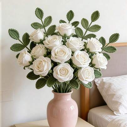 1/5pcs Handmade Crochet Fabric Crochet Leaf Ornament, , Very Suitable For Valentine's Day, Spring And Summer Home Decoration, Artificial Plant Branches, Creative Design, Valentine's Day Gift, Birthday Graduation Gift