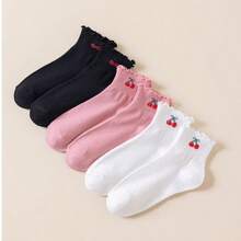 6 đôi tất xếp ly họa tiết hoa anh đào Lolita dễ thương - Nhiều màu - Xem 6