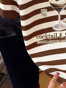 Áo thun nữ tay ngắn cổ tròn, kiểu dáng thường ngày, in họa tiết Espresso Martini cổ điển kẻ sọc nâu, thích hợp mặc đi các câu lạc bộ xã hội mùa hè. - mai nhẹ - Xem 4