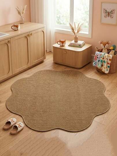 1 pieza Alfombra decorativa con forma de encaje marrón, alfombra irregular de unicolor con anillo de piña, adecuada para uso en interiores en primavera y verano, alfombra decorativa, decoración de dormitorio, alfombra pequeña, alfombra, decoración del hogar, alfombra de sala de estar, alfombra pequeña de sala de estar, alfombra de dormitorio, decoración del hogar de sala de estar, alfombra de exterior, alfombra lavable