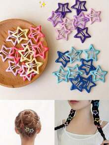 50/30/10pcs/1pc Colorful Star BB Hair Clips, Cute Y2K Star Hair Clips For Girls, Simple Metal Snap Hair Accessories For Women, Hair Styling Tools, Beauty Accessories, Women Curling Hair Accessories, Autumn, Travel, Hair Styling Tools Elegant Claw Clips - Nhiều màu sắc khác nhau, 10 chiếc - Xem 4