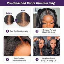 Tóc giả Body Wave Human Frontal Hair Pre Everything Lace Frontal Glueless Wig Bye Bye Knots Pre Cut Pre Plucked With Baby Hair Put On And Go Beginner Friendly Daily Party Use Pre Style 13x4 HD Blended Hair Wigs For Women 28 Inch - Tự nhiên & Đen - Xem 7