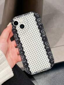 1个波点蕾丝图案奶油色透明防摔手机保护壳，TPU材质，可作为节日礼物赠送，兼容苹果Xs/Xsmax/Xr/11/12/13/14/15/16pro/Promax/14/15/16plus/17，男女通用 - 彩色 - 查看 2