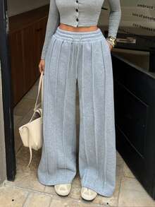 2pcs 2026 Spring/Summer Casual Sweatpants | Women's Grey Wide Leg Joggers | Drawstring Waist, Side Pockets | Loose Fit | Suitable For Lounging, Beachwear And Everyday Wear Winter - Multicolor - View 4