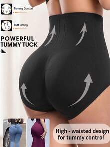 1件装女士高腰塑形内裤，提臀收腰，适合多种场合 - 黑色 - 查看 1