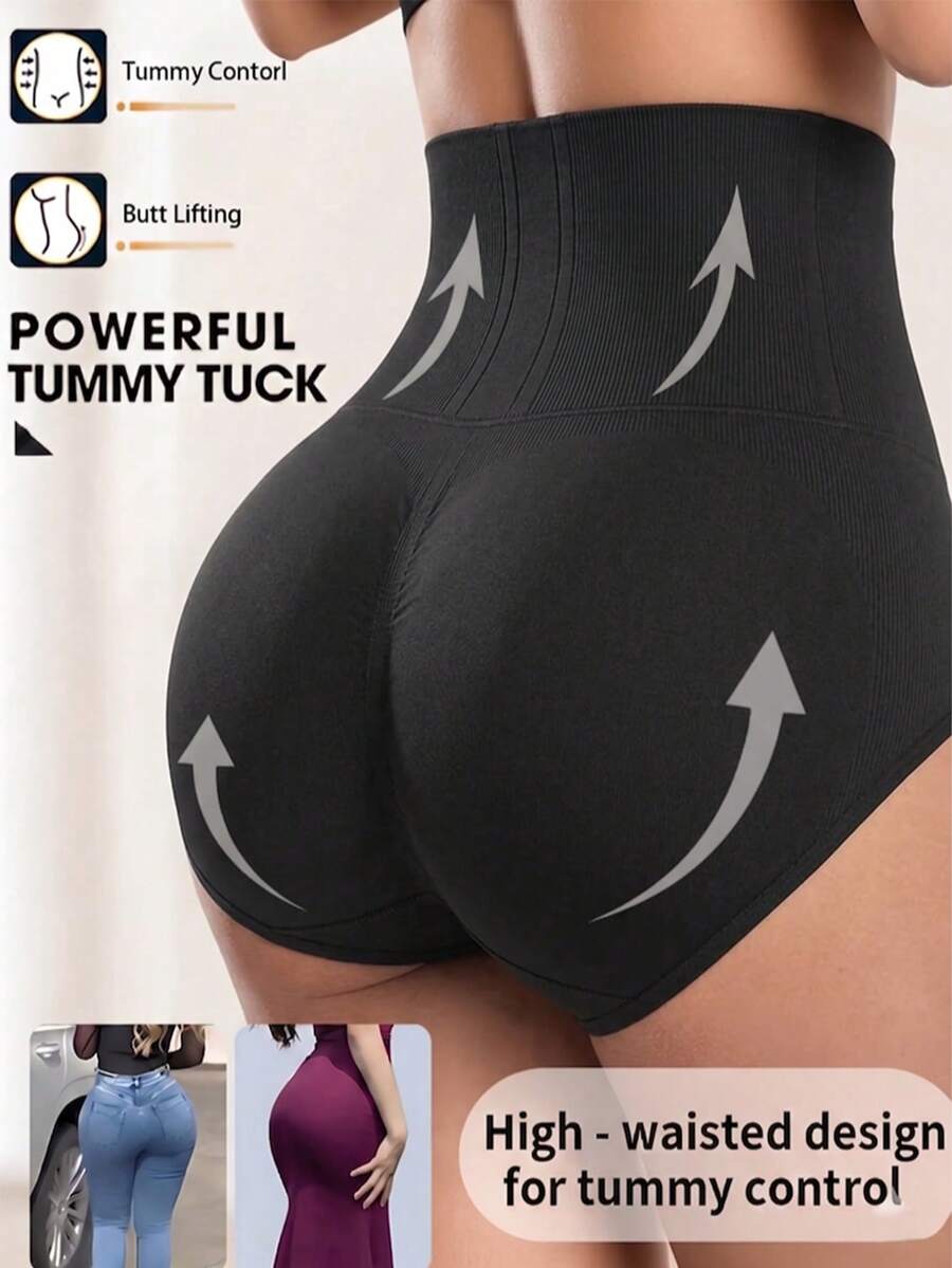 1件装女士高腰塑形内裤，提臀收腰，适合多种场合 - 黑色 - 查看 1