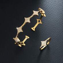 Set Gelang dan Cincin Mewah Serbaguna Motif Bintang Zirkonia, 2 Buah/Set, Cocok untuk Pemakaian Sehari-hari Wanita, Hadiah Liburan - Perak - View 5
